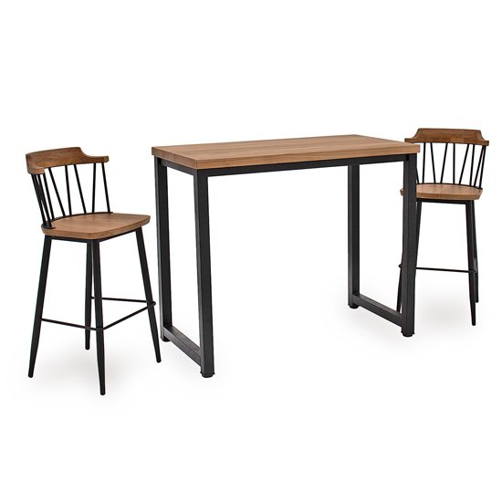 Hinrik Wooden Bar Table With 2 Blake Bar Stools In Natural Elm