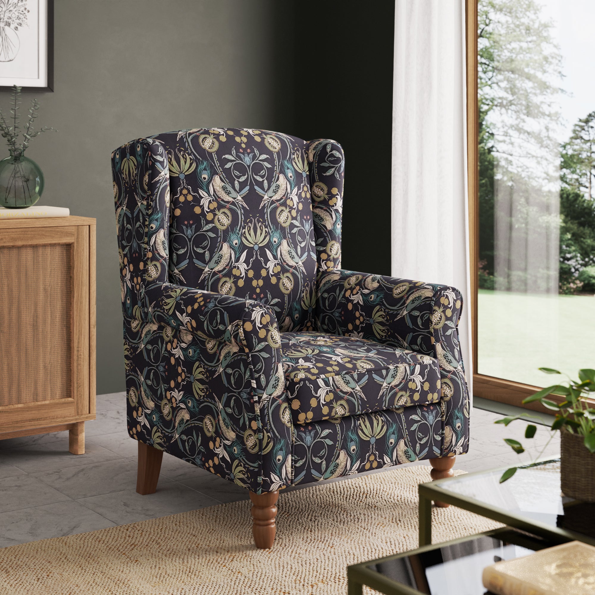 Oswald Navy Havisham Print Armchair Navy