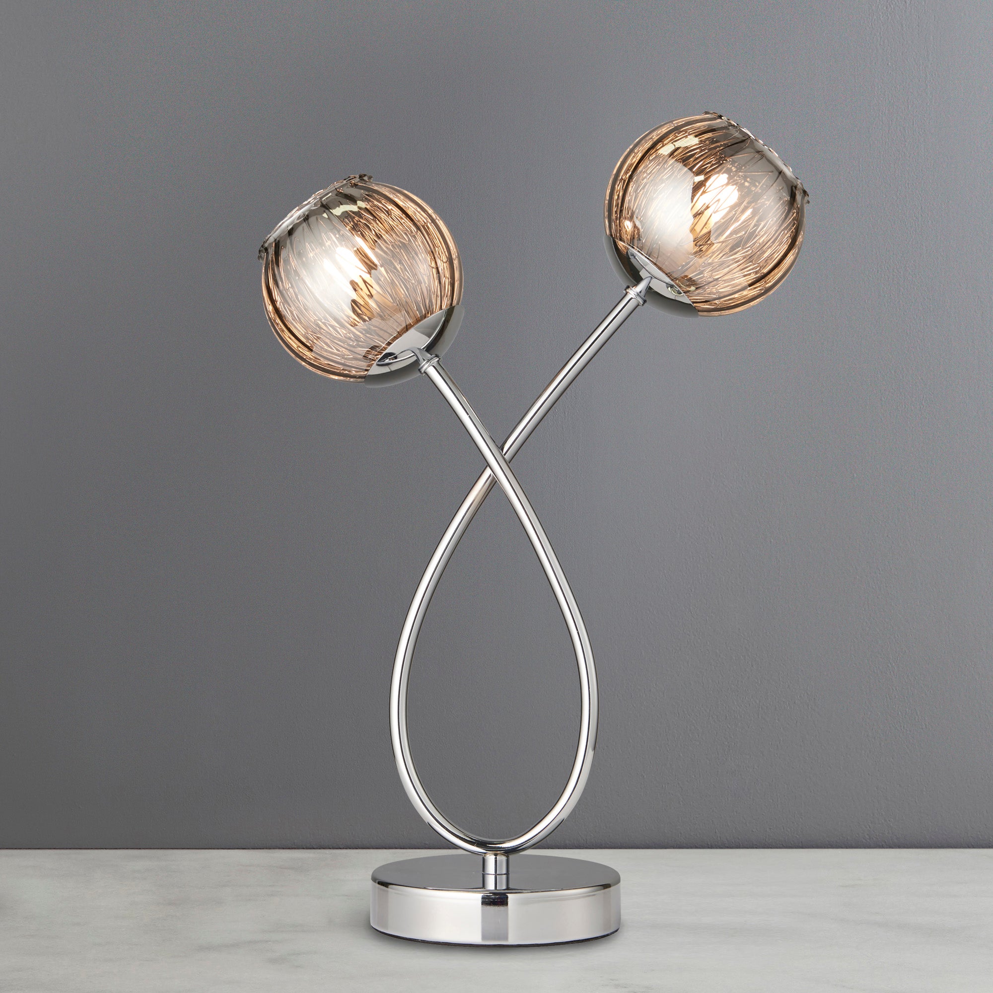 Arta 2 Light Smoked Glass Table Lamp Chrome