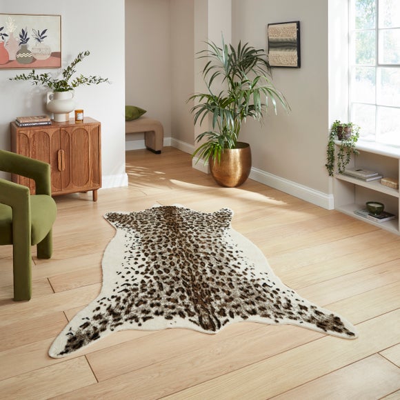 Faux Fur Leopard Print Rug