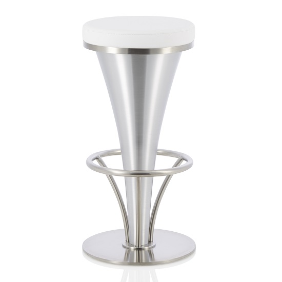 Romania Bar Stool In White Faux Leather And Stainless Steel Base