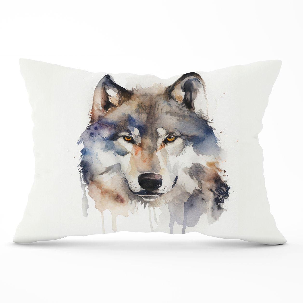 Warren Reed - Designer Wolf Watercolour Cushions in Brown