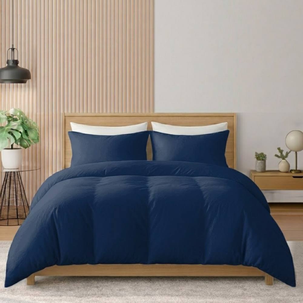 Pamposh 400TC Egyptian Cotton Duvet Cover Set Reversible Quilt Covers in Navy