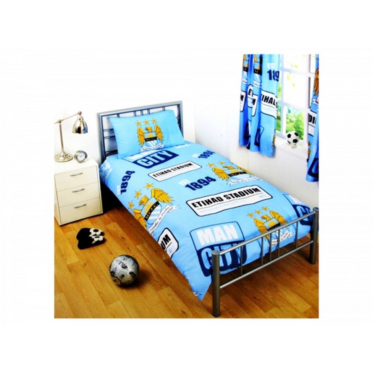 Manchester City FC Official Classic Crest Patch Single Duvet & Pillow Case Set in Blue