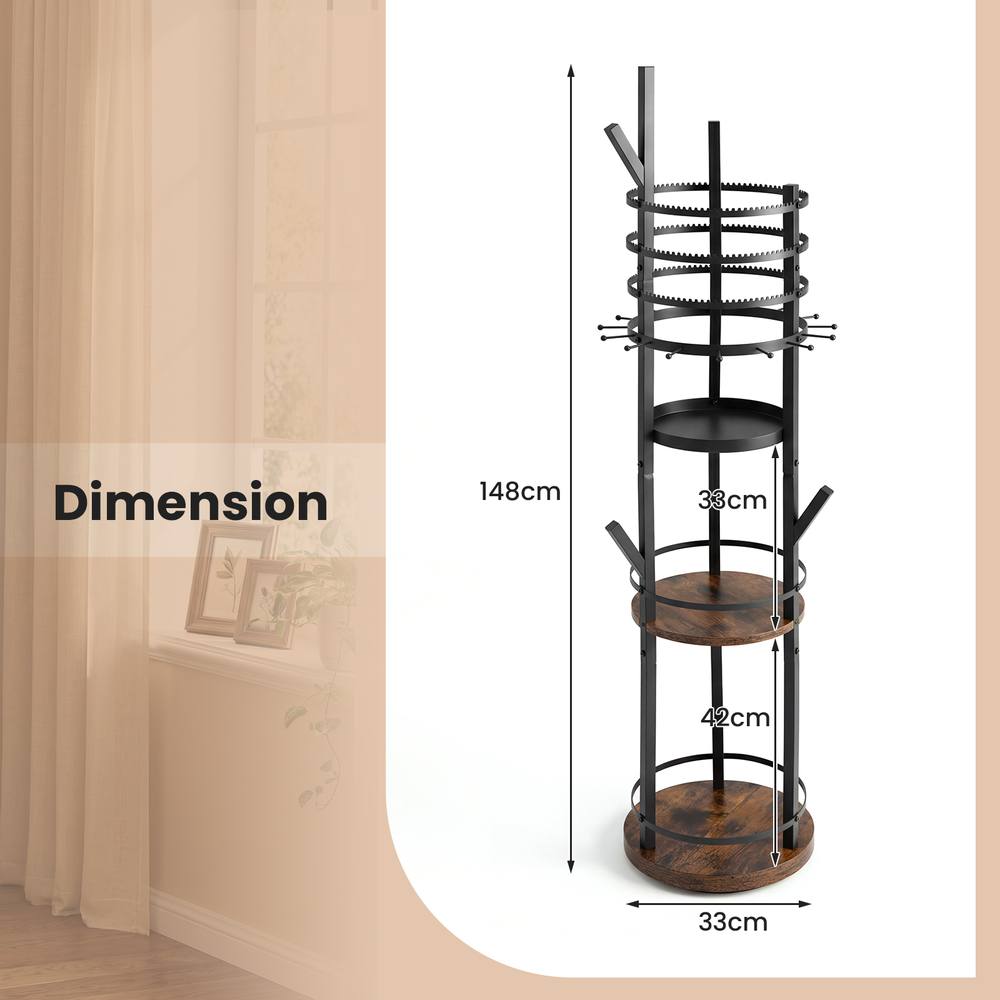 Costway Jewelry Stand Rotating Jewelry Display Tower w/Earring Necklace Holder in Brown 3