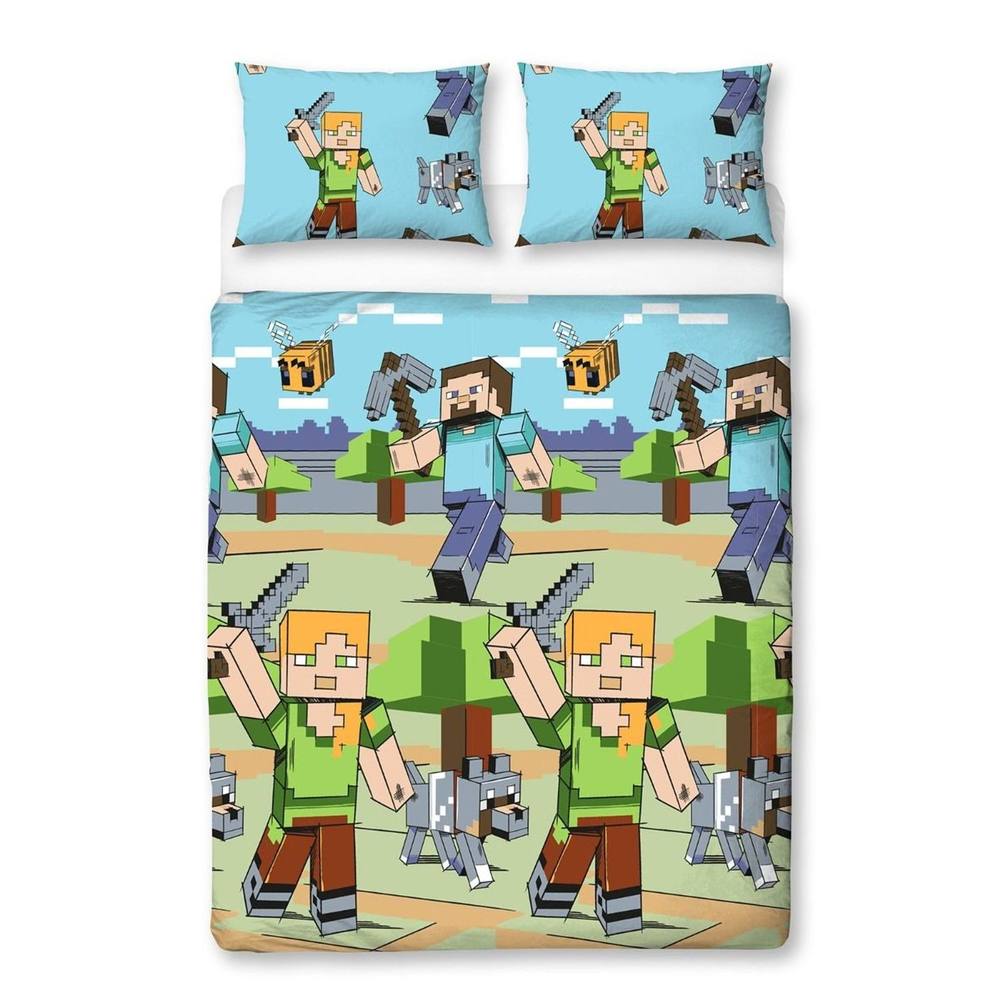 Minecraft Adventure Reversible Duvet Cover Set in Light Blue