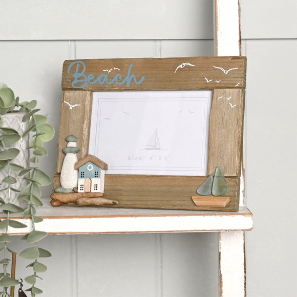 Love Life By The Sea Driftwood & Sea Glass Photo Frame