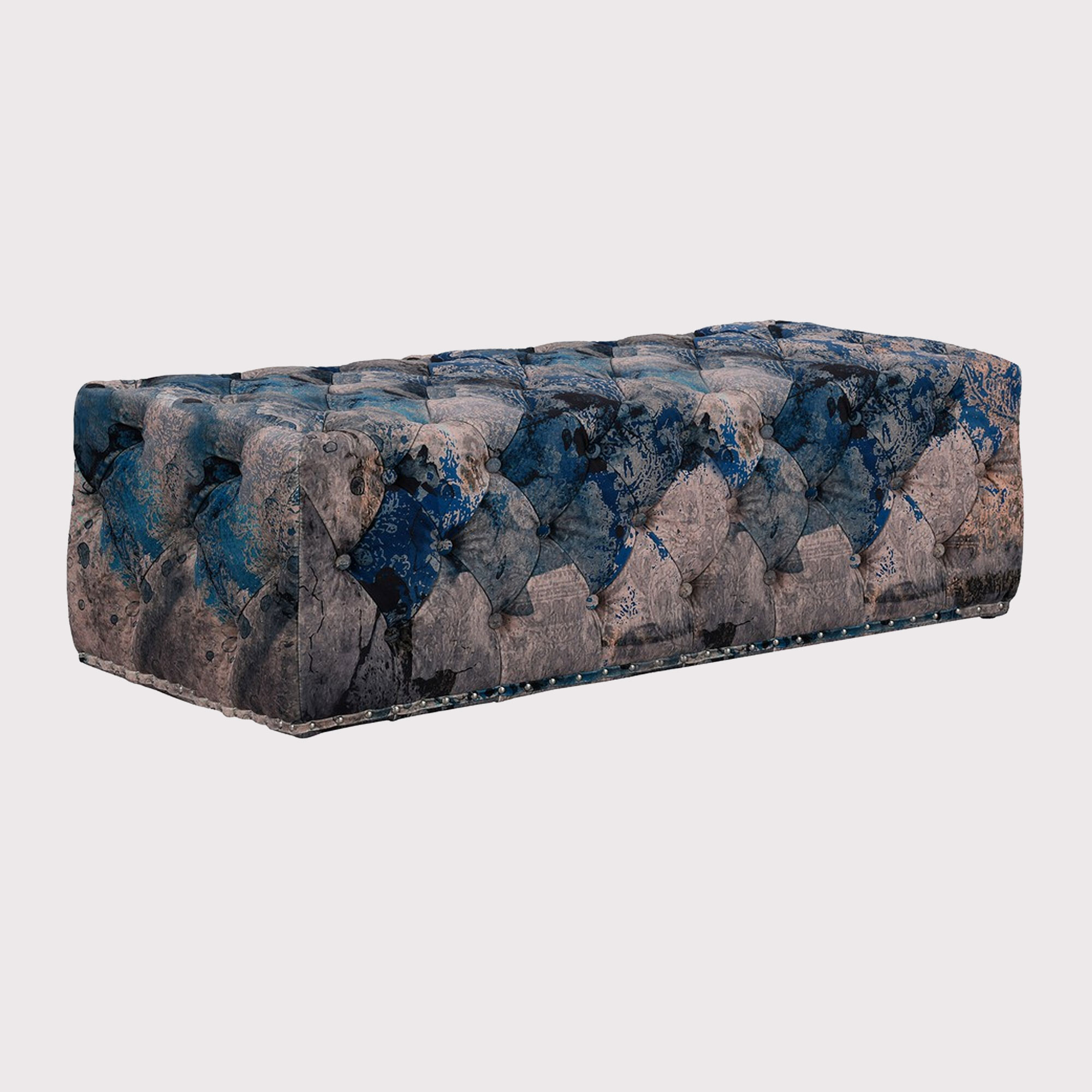 Timothy Oulton Lord Digsby Rectangular Large Footstool, Blue Fabric | Barker & Stonehouse