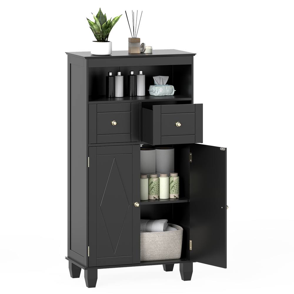 Costway Bathroom Floor Storage Cabinet Modern Storage Organizer w/Drawers in Black
