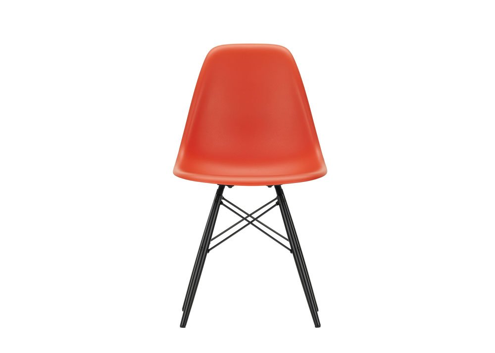 Vitra Eames DSW Side Chair New Height Poppy Red Black Maple Base