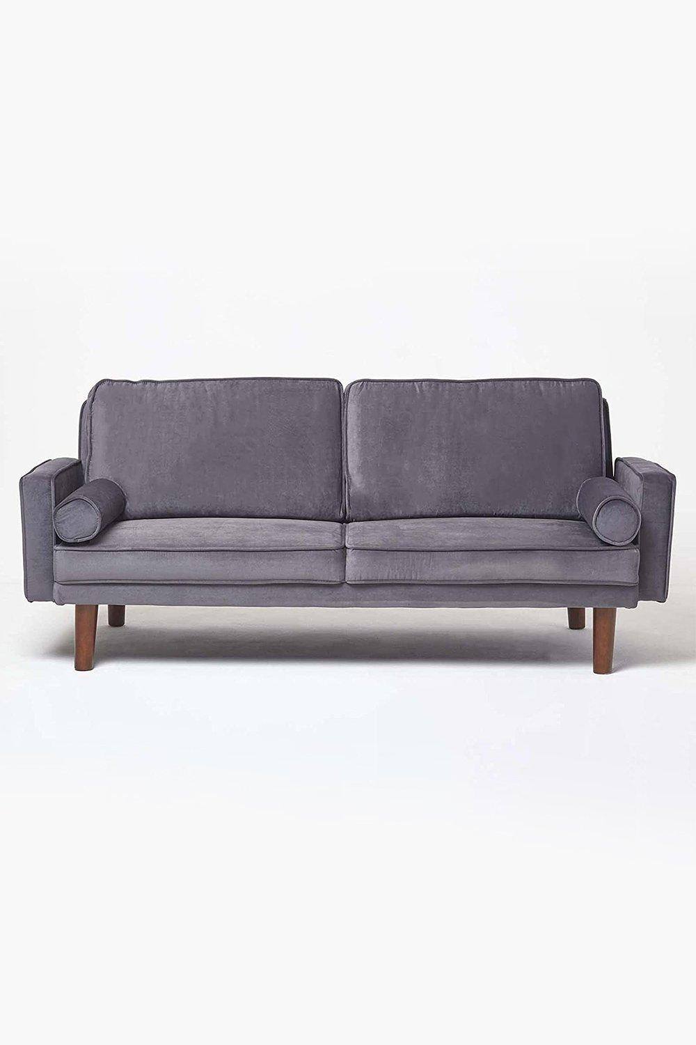 Homescapes Stanley Velvet Click Clack Sofa Bed with Armrests in Dark Grey