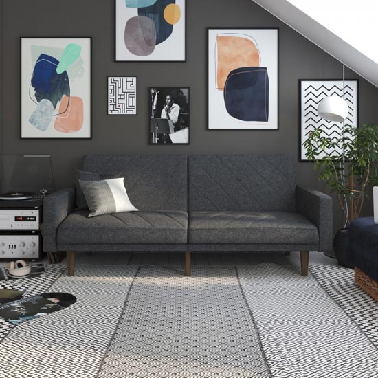 Paxson Linen Sofa Bed In Grey With Wooden Feets
