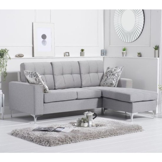 Wacox Linen Fabric Reversible Chaise Corner Sofa In Grey