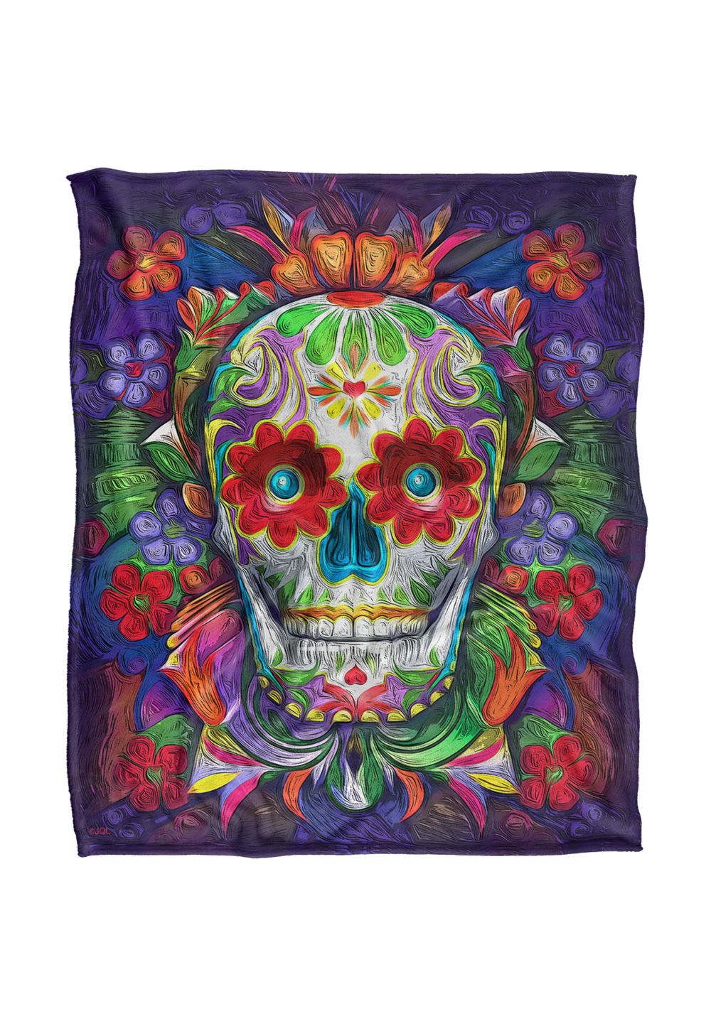 JQ Licensing James Piazza Colorful Sugar Skull Silky Touch Super Soft Throw Blanket 152 X 127 cm in White