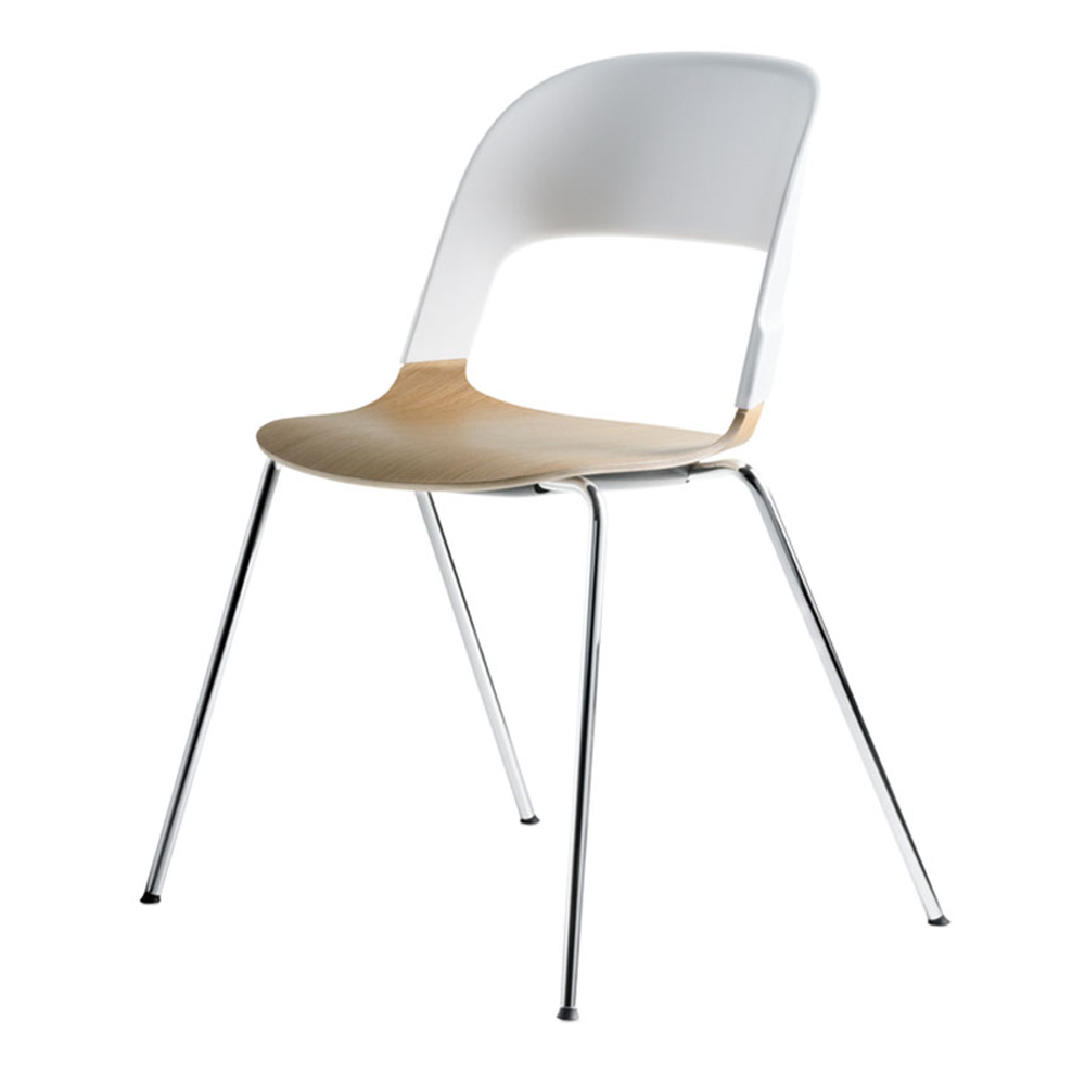 Fritz Hansen Pair Chair White and Oak Seat Chrome Legs