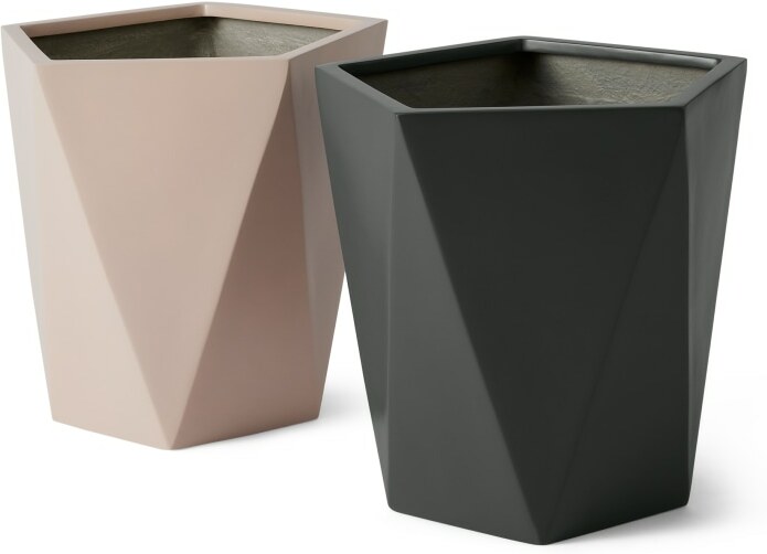 Baloo Set of 2 Geometric Large Fibreglass Planters, Light Pink & Dark Grey