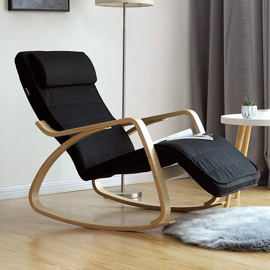 Orano Rocking Chair In Black With Wooden Armrests
