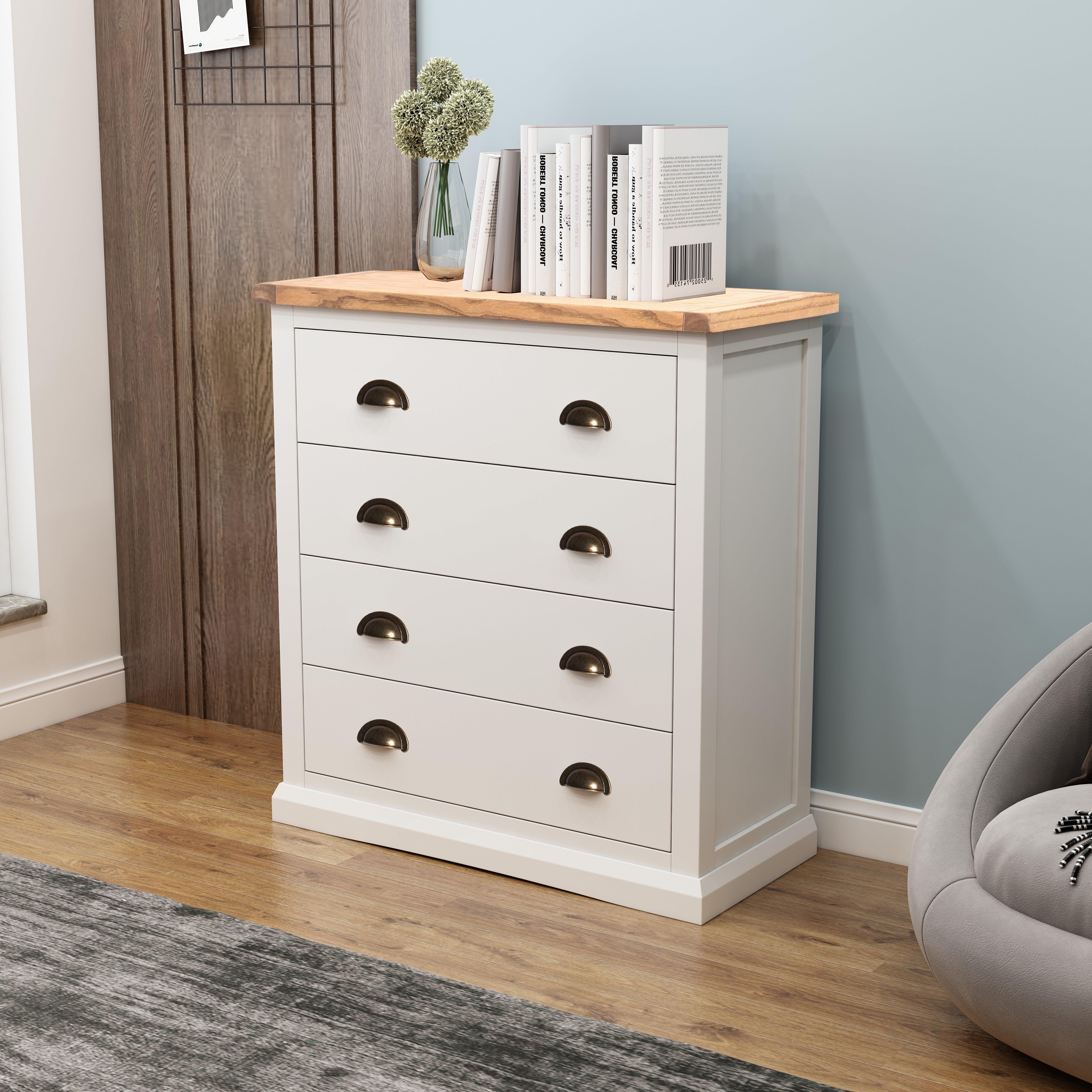 Cabinet Bits Cosenza 4 Drawer Chest of Drawers Brass Cup Handle in Off-White