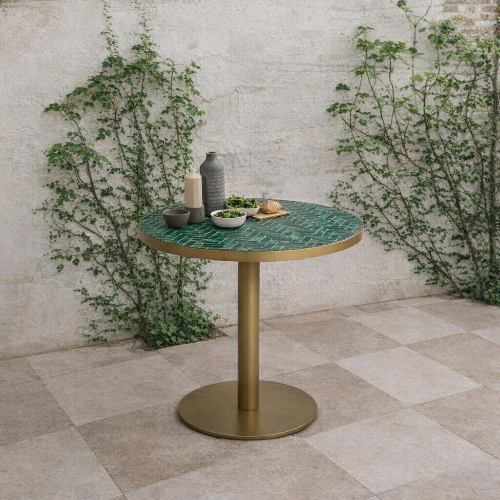 Atlantic Garden Pedestal Bistro Dining Table, Round, Stone, Green | Barker & Stonehouse