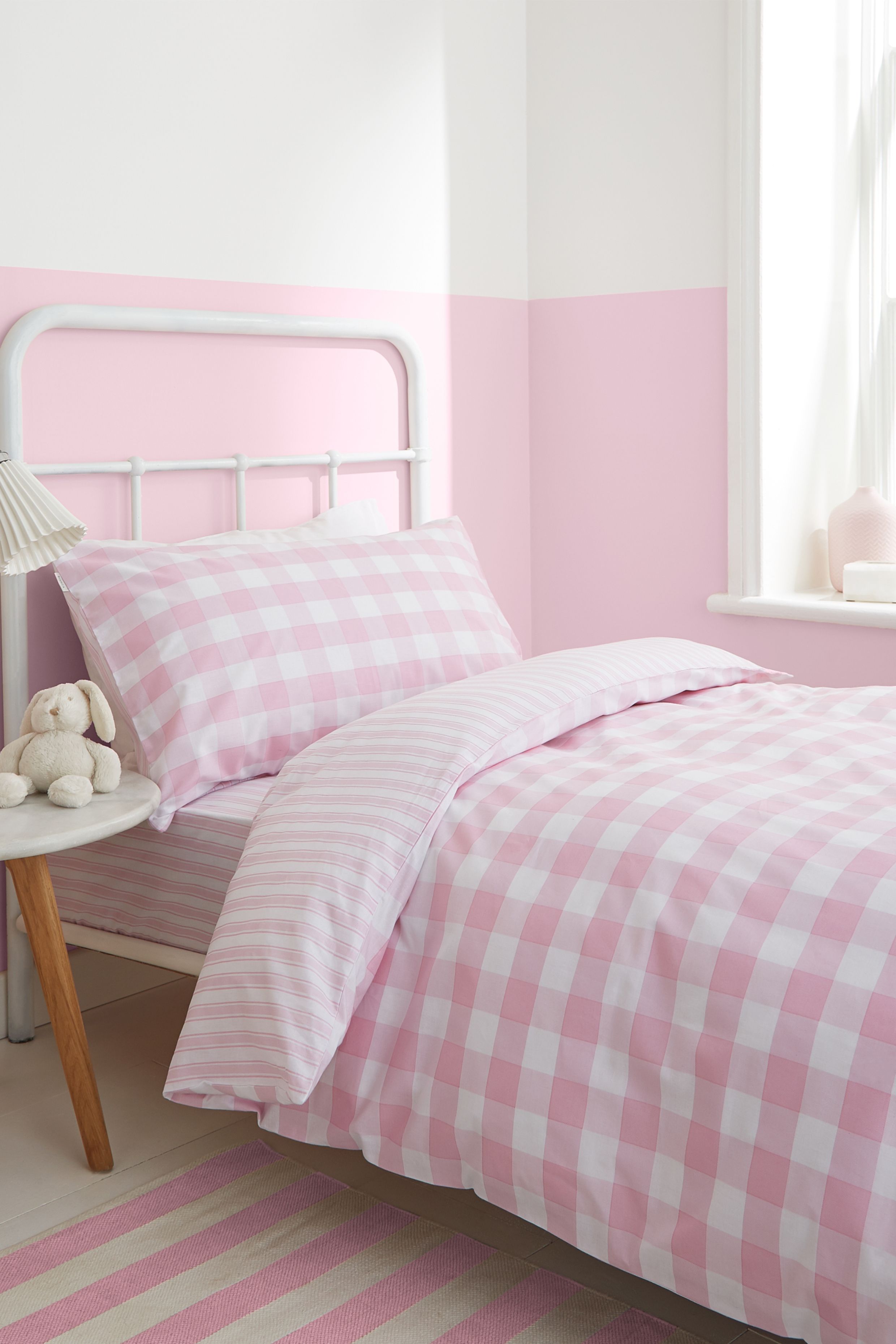 Bianca Check & Stripe Cotton Duvet Set in Pink