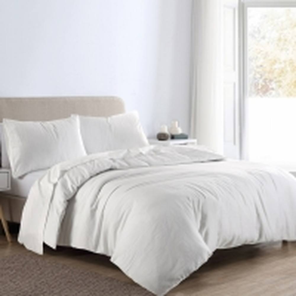 Homes-Linen Flannelette Plain Reversible Duvet Cover Set with Pillowcases in White