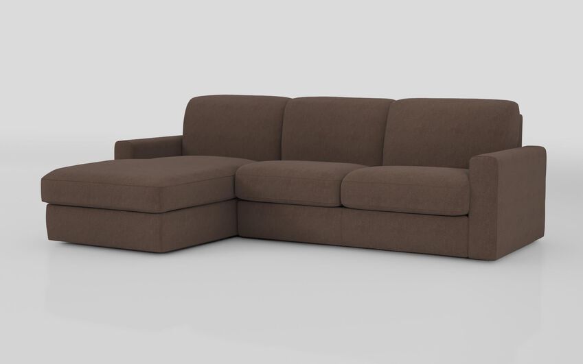 Brown Fabric Barete Large Arm 4 Seater Sofa Bed with Left Hand Facing Large Lounger