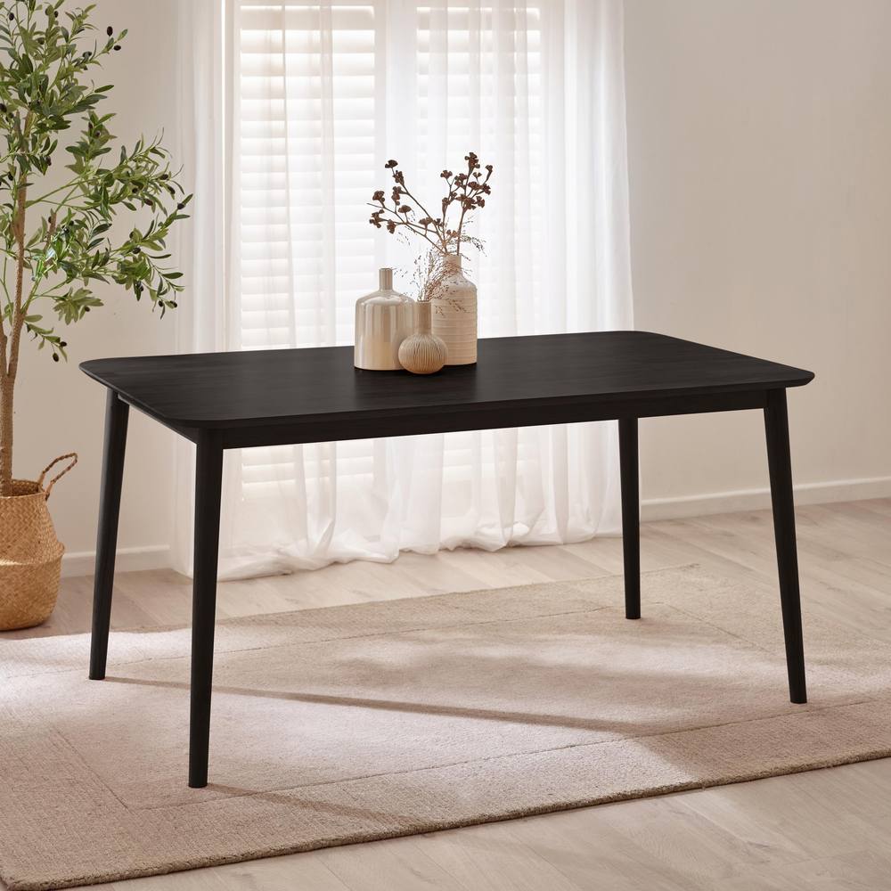 FurnitureboxUK Lynton Rectangular Black Wood 6 Seater Dining Table