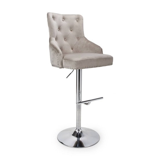 Calico Bar Stool In Mink Brushed Velvet And Polished Chrome Base