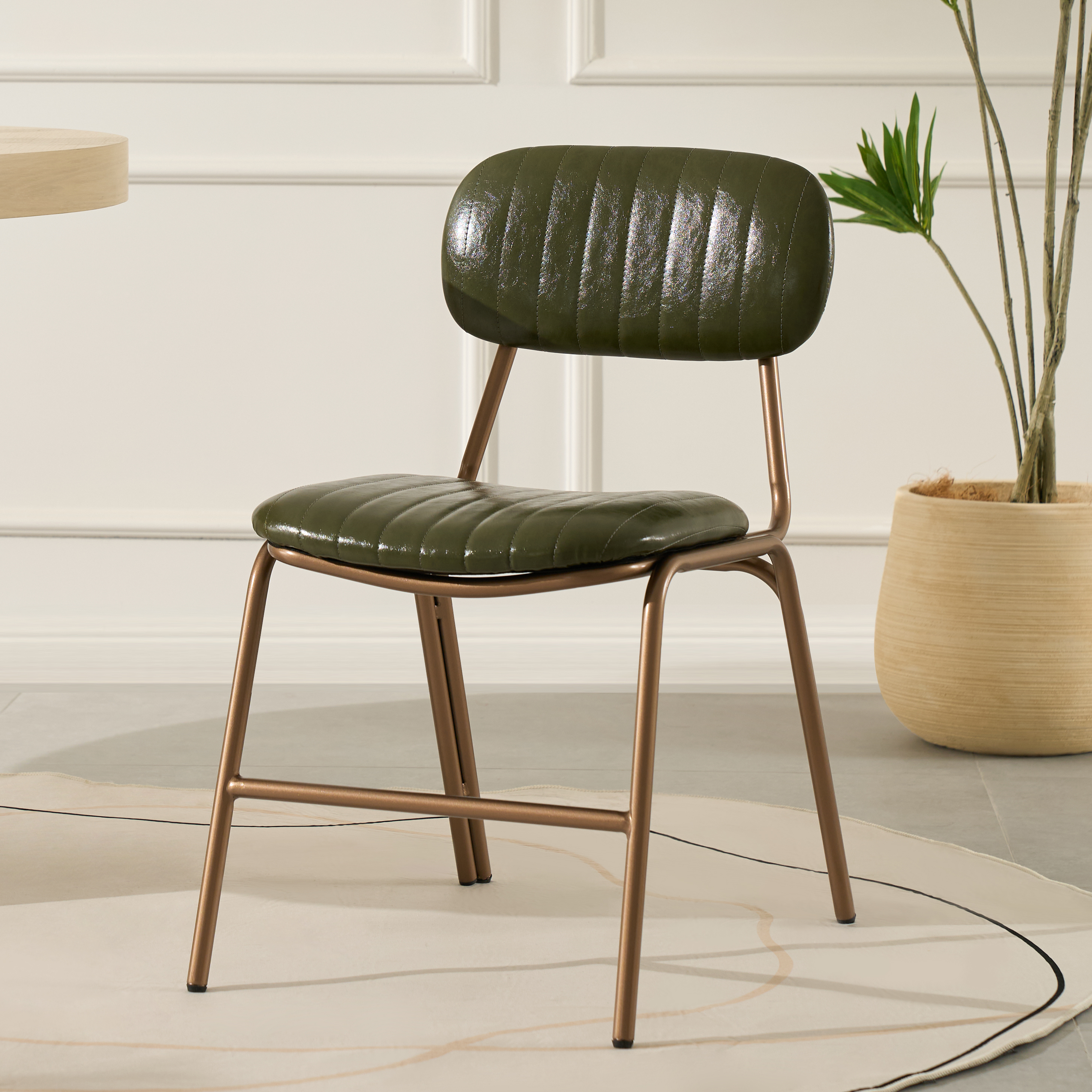 Set of 2 Faux Leather Dining Chairs with Upholstered & Metal Frame Modern Green Dining Room Chairs