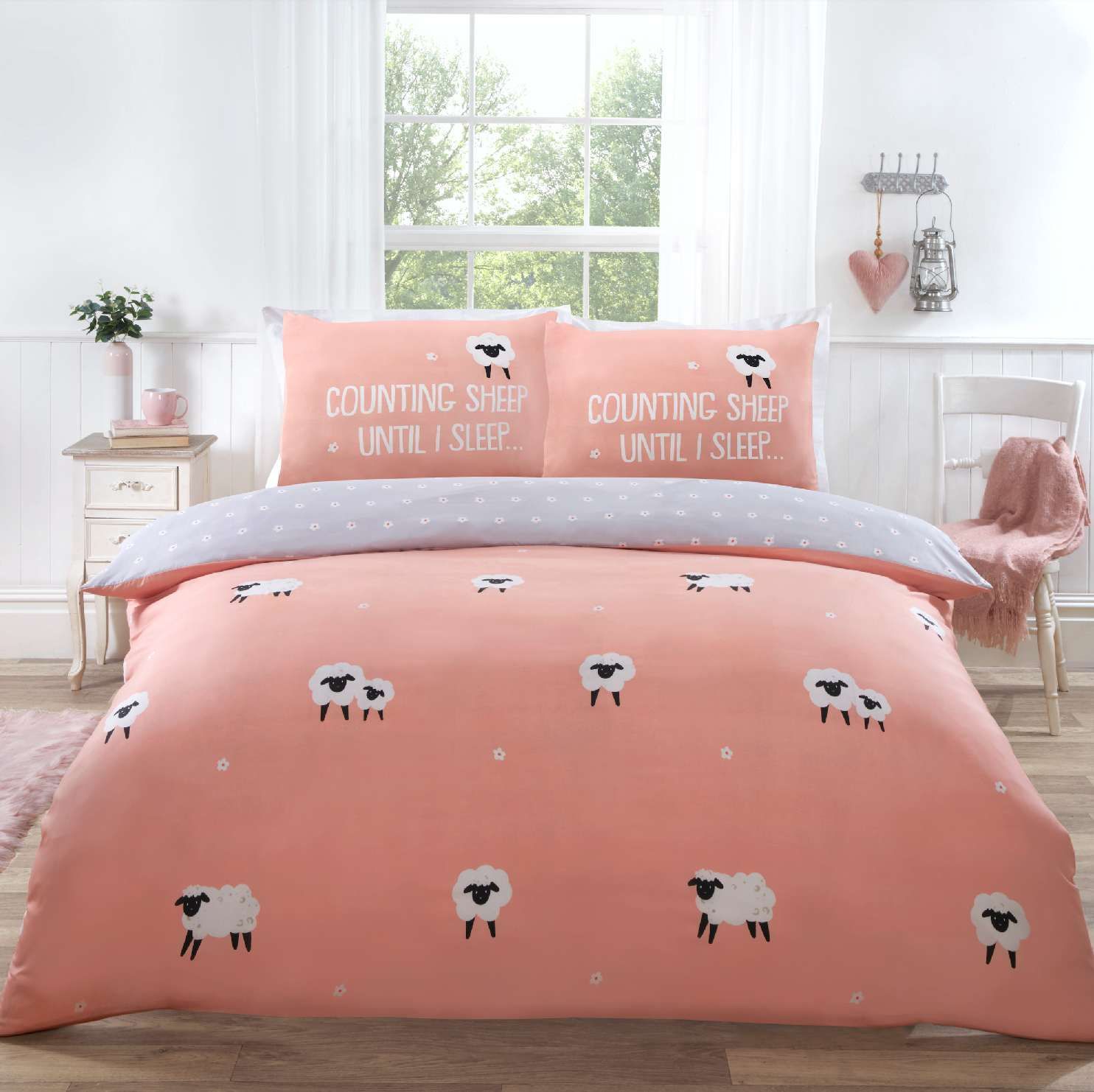Rapport Home Counting Sheep Microfibre Duvet Cover Set Cover with Pillowcase in Dusty Pink