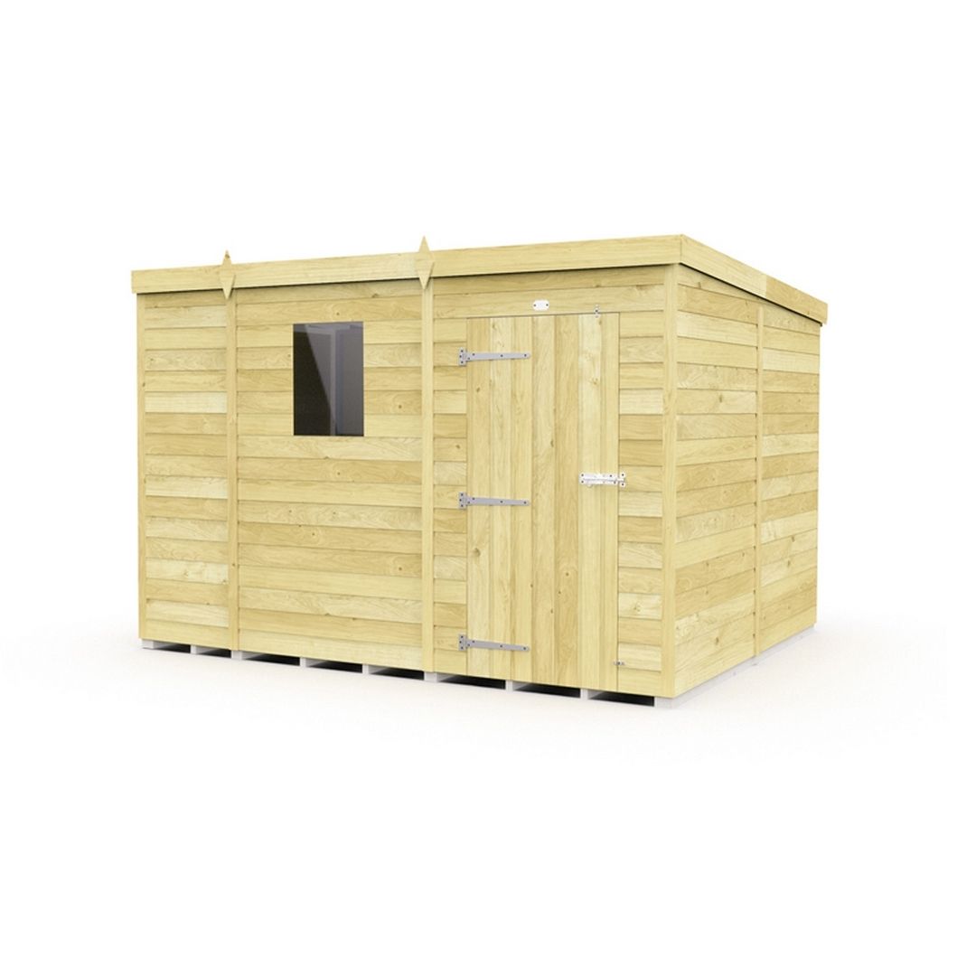Buttercup Farm 9 x 8 Feet Pent Shed - Single Door W/ Windows - L231 x W276 x H201 cm in Brown
