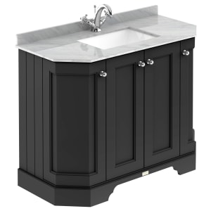 Bayswater Victrion Matt Black Angled Traditional Freestanding Vanity Unit & Grey Marble Top Basin - 1000mm