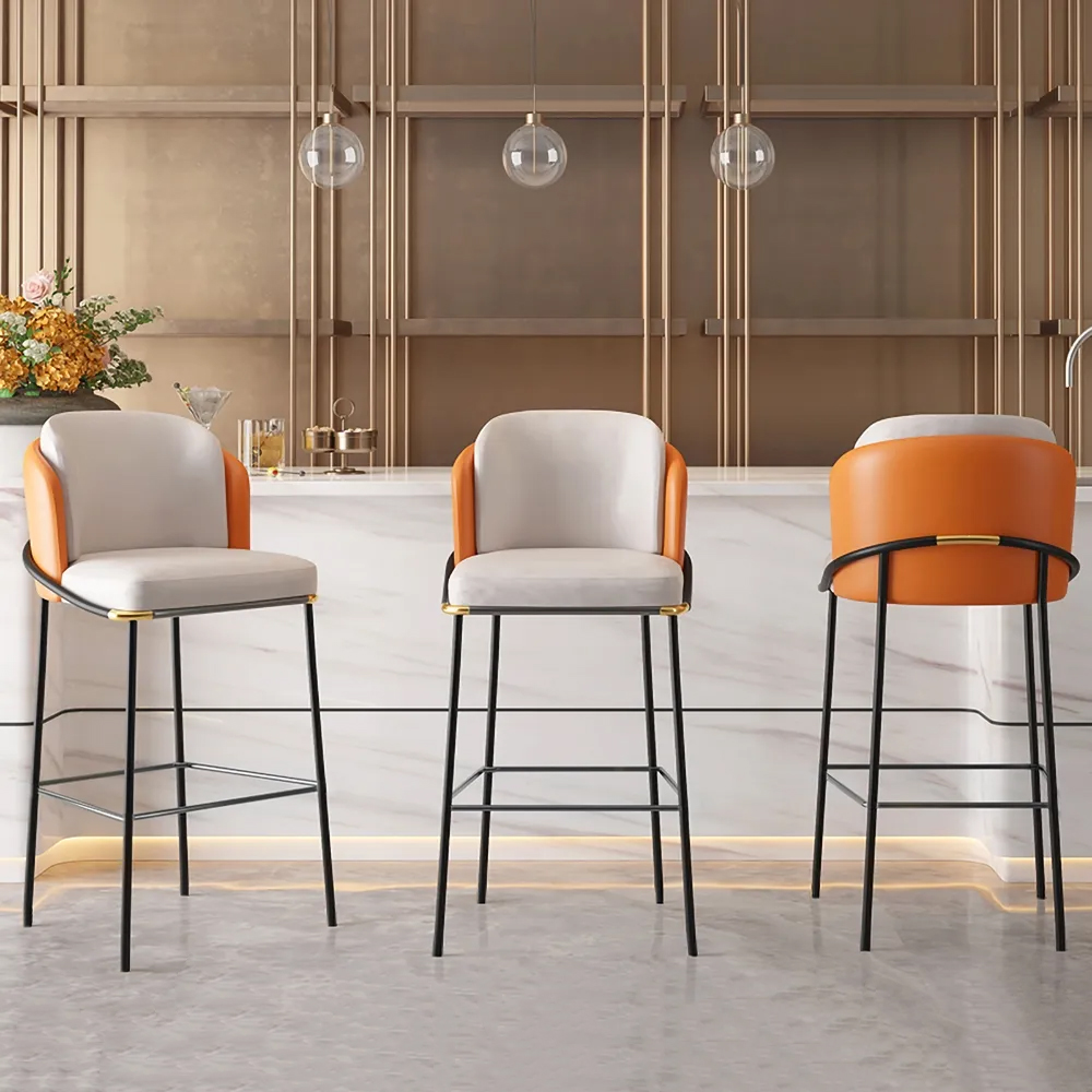 Linenic Modern PU Leather Breakfast Bar Stool with Back Bar Height Stool with Footrest 2-Pieces