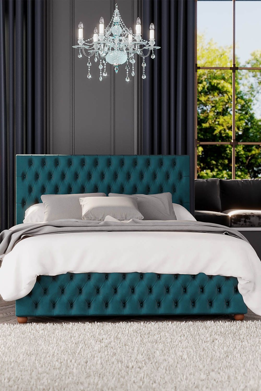Laurence Llewelyn-Bowen Seren Ottoman Storage Bed in Plush Velvet Fabric, Custom Made in Emerald