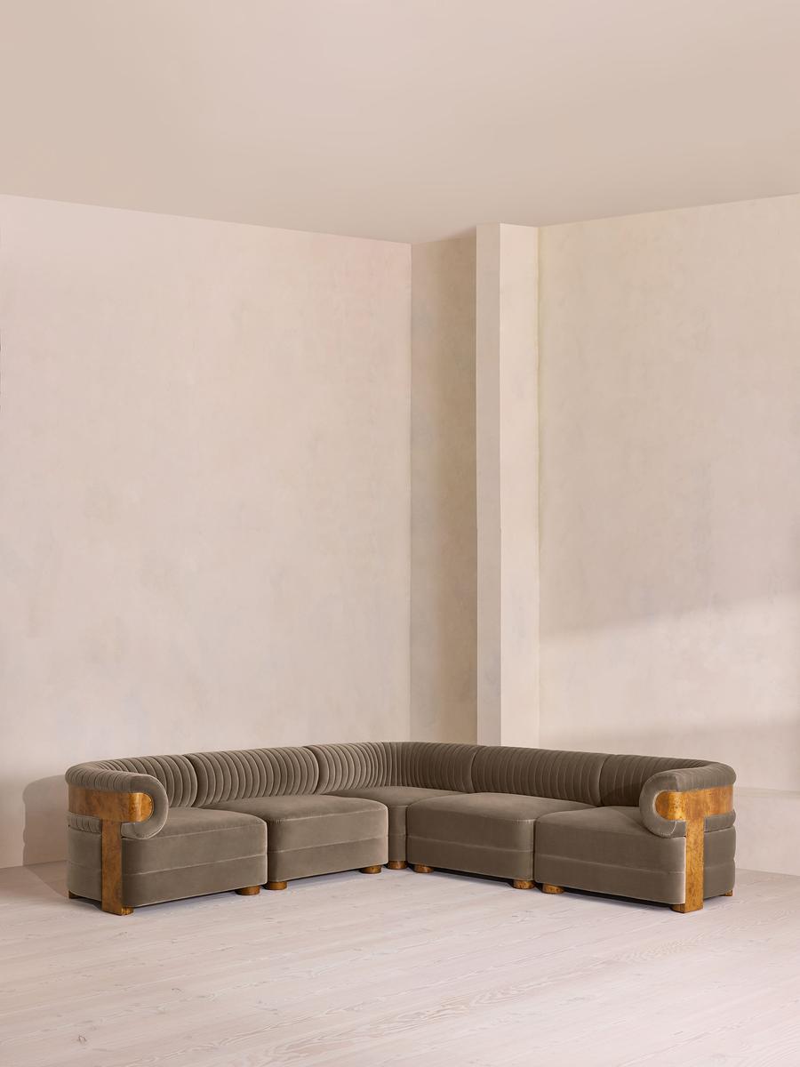 Caleb Modular Corner Sofa, Velvet, Taupe, Dark Burl