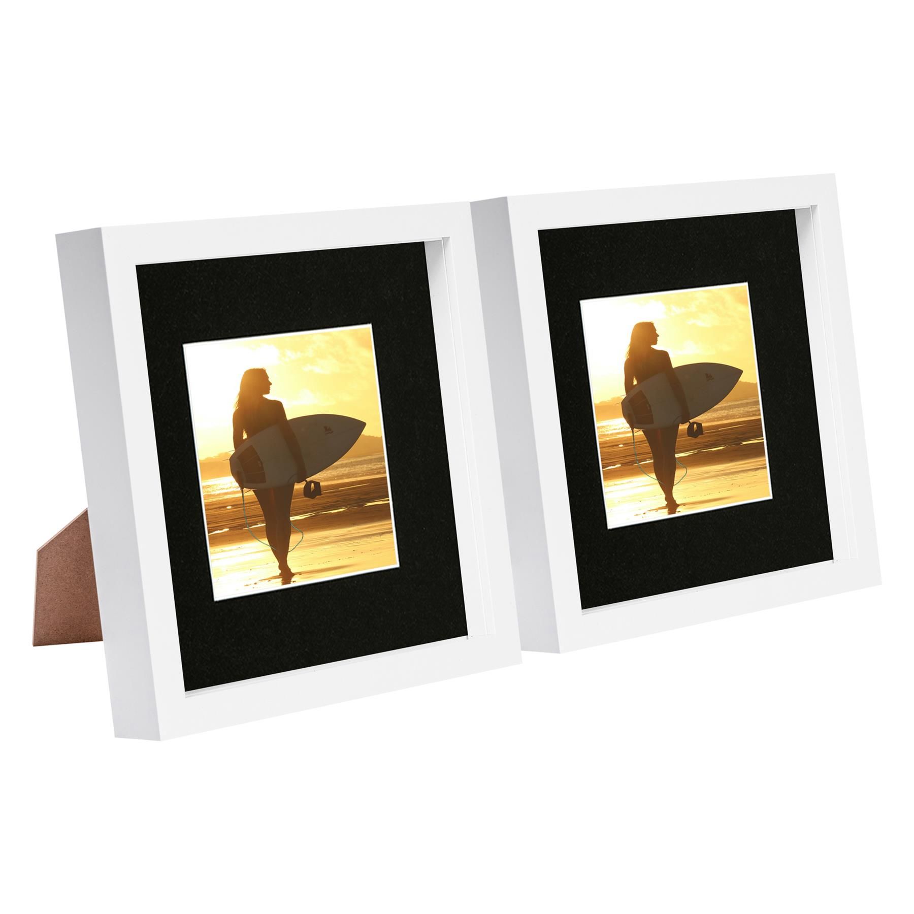 Nicola Spring 8" x 8" White 3D Box Photo Frames - 4" x 4" Mount - Pack of 2 in Black