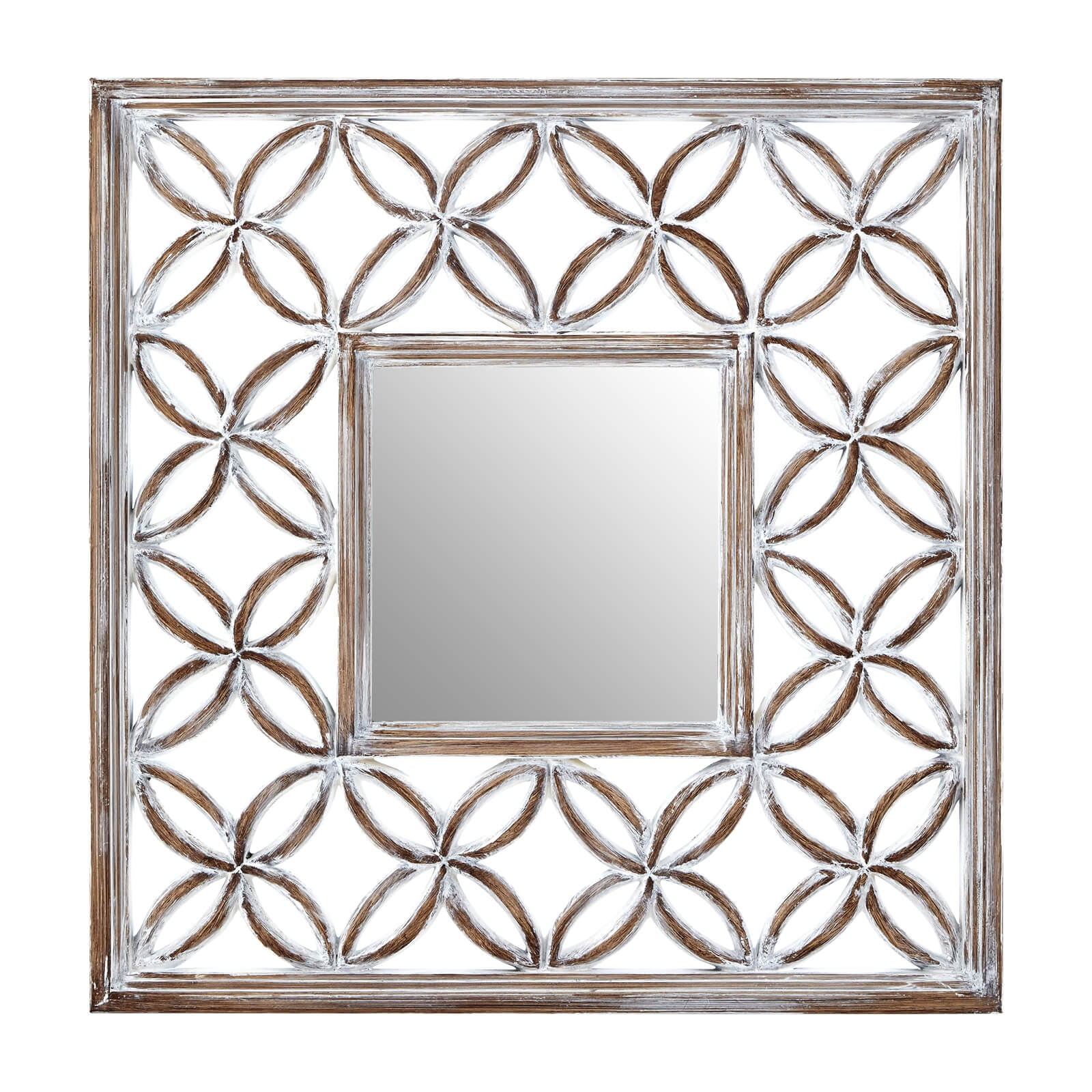 Antique Lattice Frame Wall Mirror - White