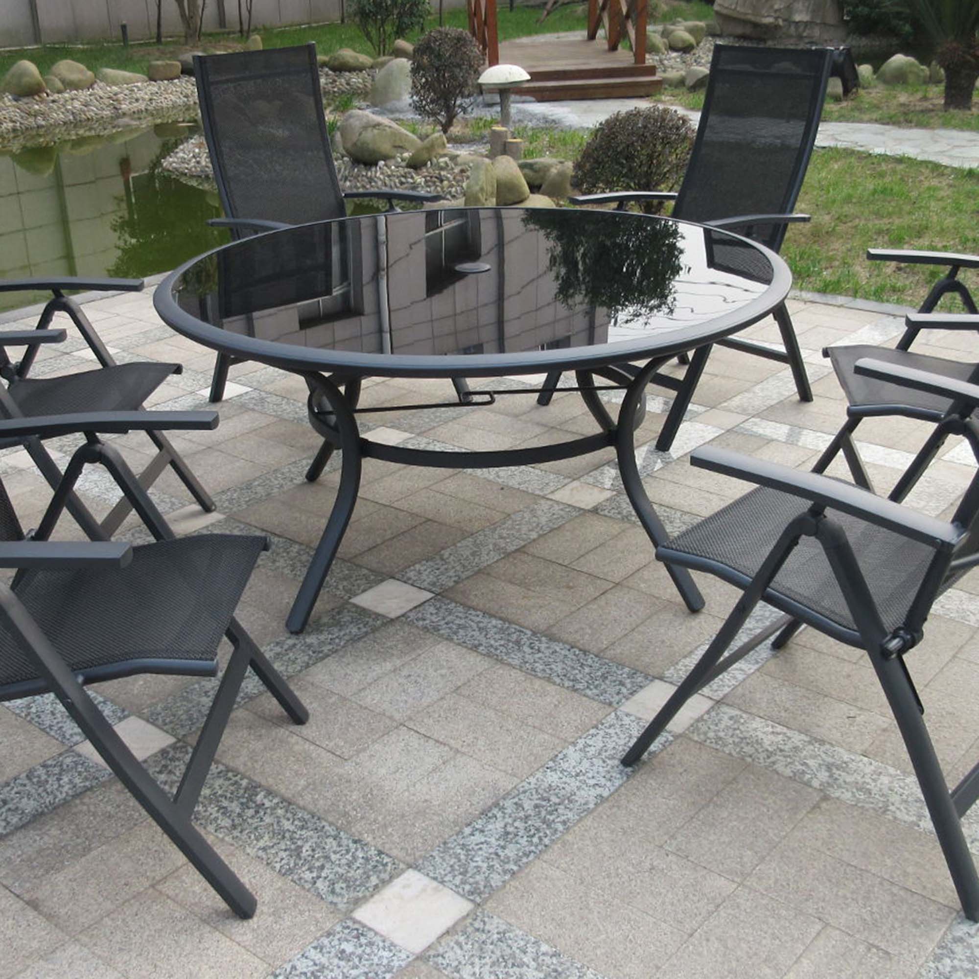 Sorrento 6 Seater Black Round Deluxe Recliner Dining Set Black