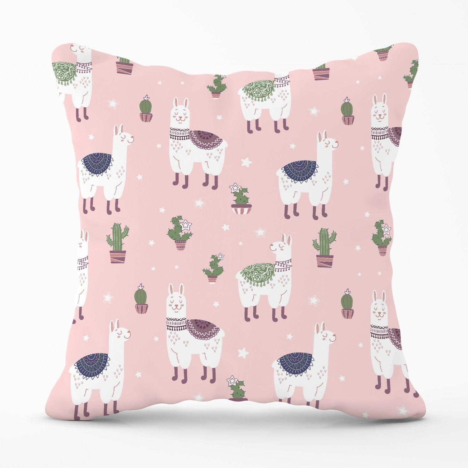 Warren Reed - Designer Happy Lama Outdoor Cushion in Pink