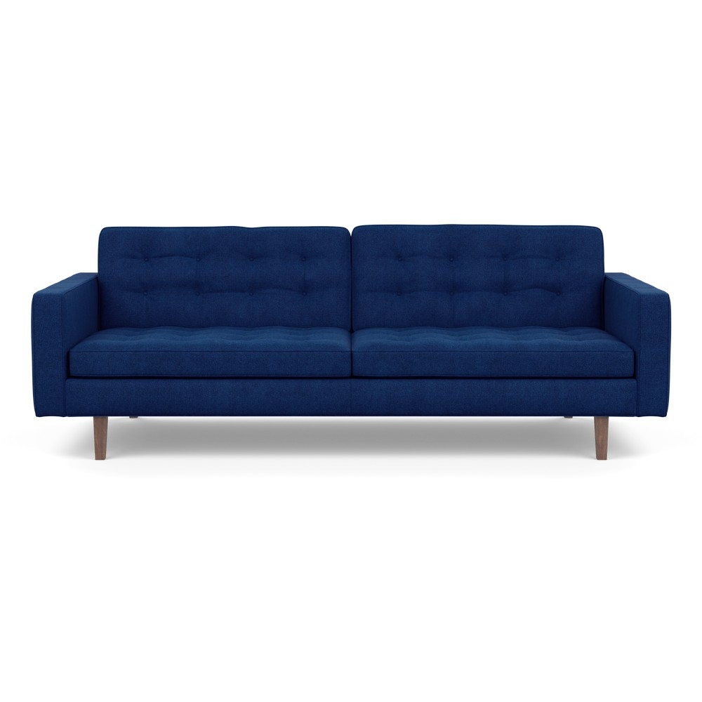 Heal's Hepburn 4 Seater Sofa St Moritz Wool Blue Walnut Feet