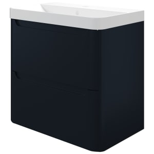 Wickes Malmo Indigo Blue Wall Hung J Pull Compact Vanity Unit & Basin - 500 x 350mm