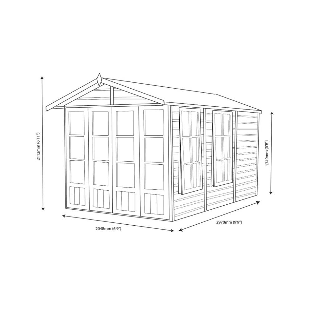 Shires Kensington 7x10 Feet Double Door with Large Opening Window Summerhouse in Light Brown 3