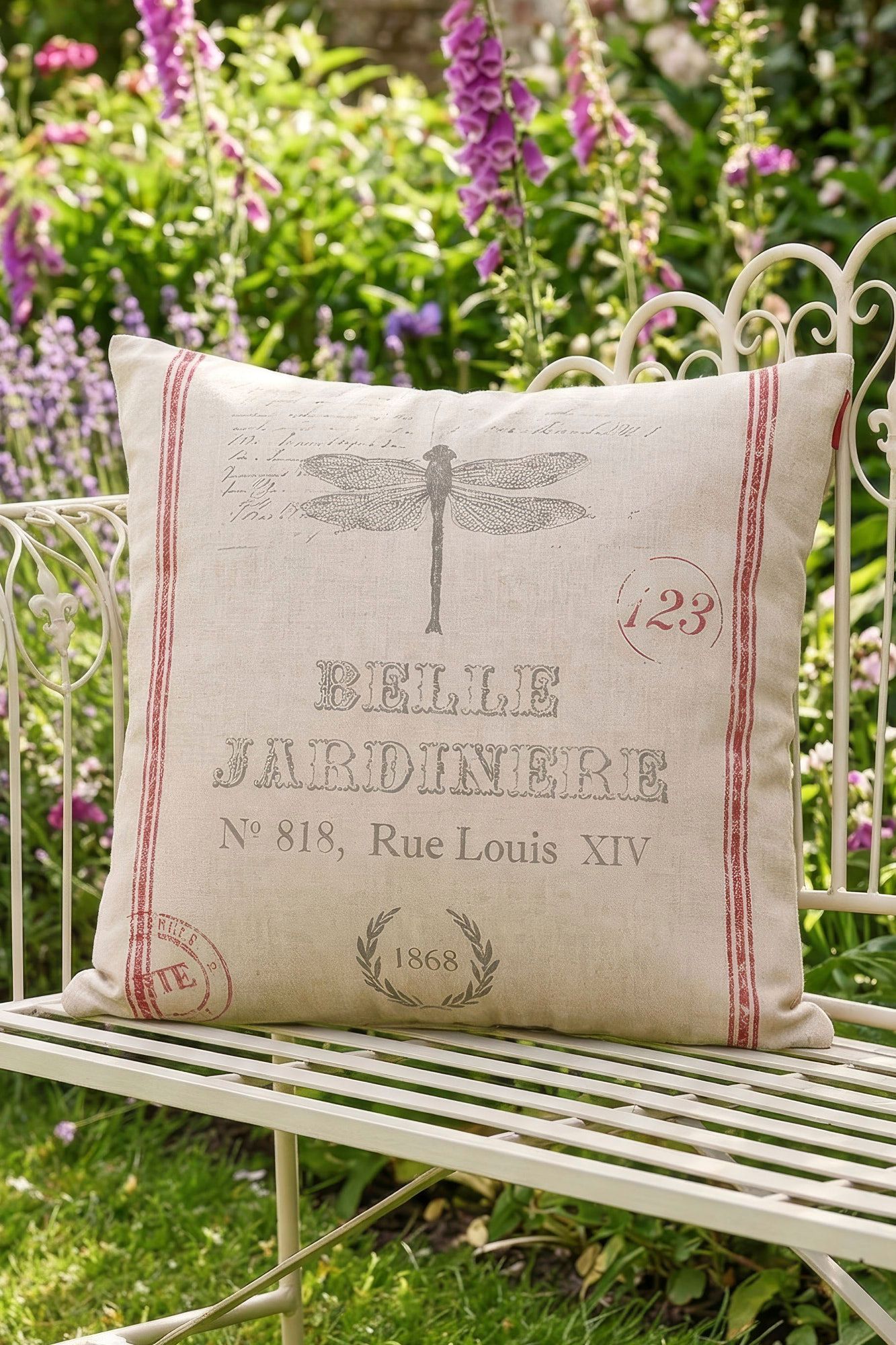 Dibor Traditional Belle Jardinere Red Summer Outdoor Garden Cushion L50 x W50cm in Grey