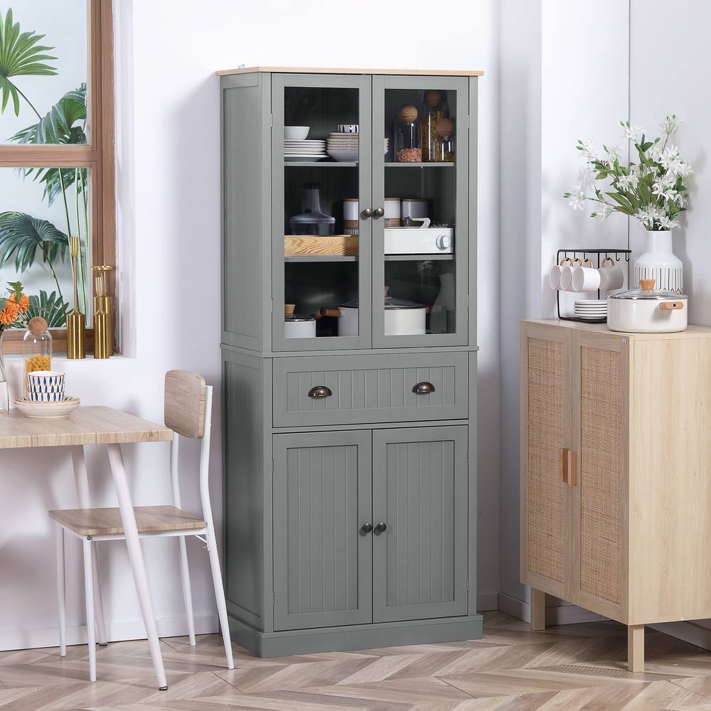 HOMCOM Tall Kitchen Cupboard, 5-tier Storage Cabinet with Adjustable Shelves in Grey