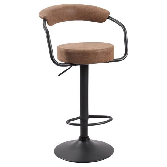 Hanna Leather Bar Stool In Brown With Black Base