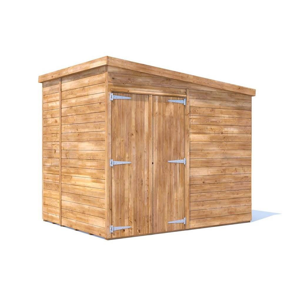 Dunster House Wooden Bike Shed Storage 2.4x1.8m 15mm Pent Roof Plus Overlord Modular in Brown