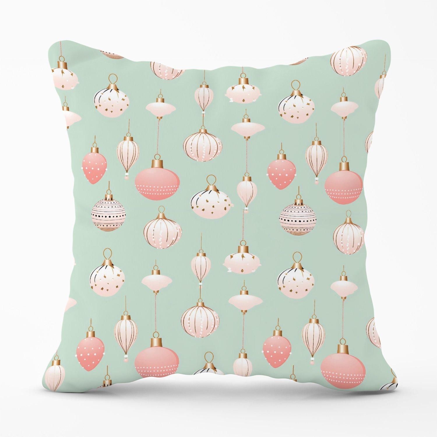 Warren Reed - Designer Christmas Decorations Pink & Green Outdoor Cushion