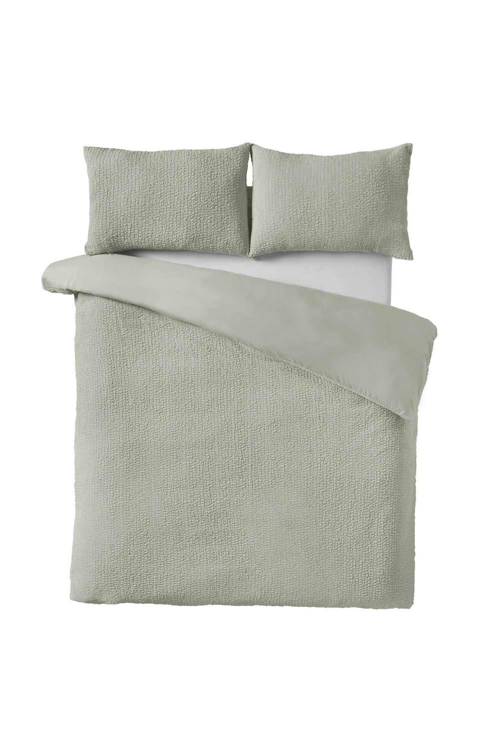 Catherine Lansfield 'Crinkle Seersucker' Duvet Cover Set in Green 4