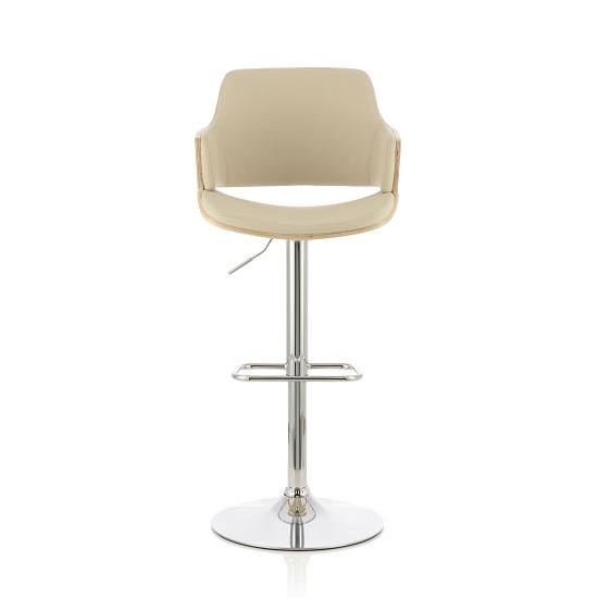 Finnley Bar Stool In Oak And Cream PU With Chrome Base