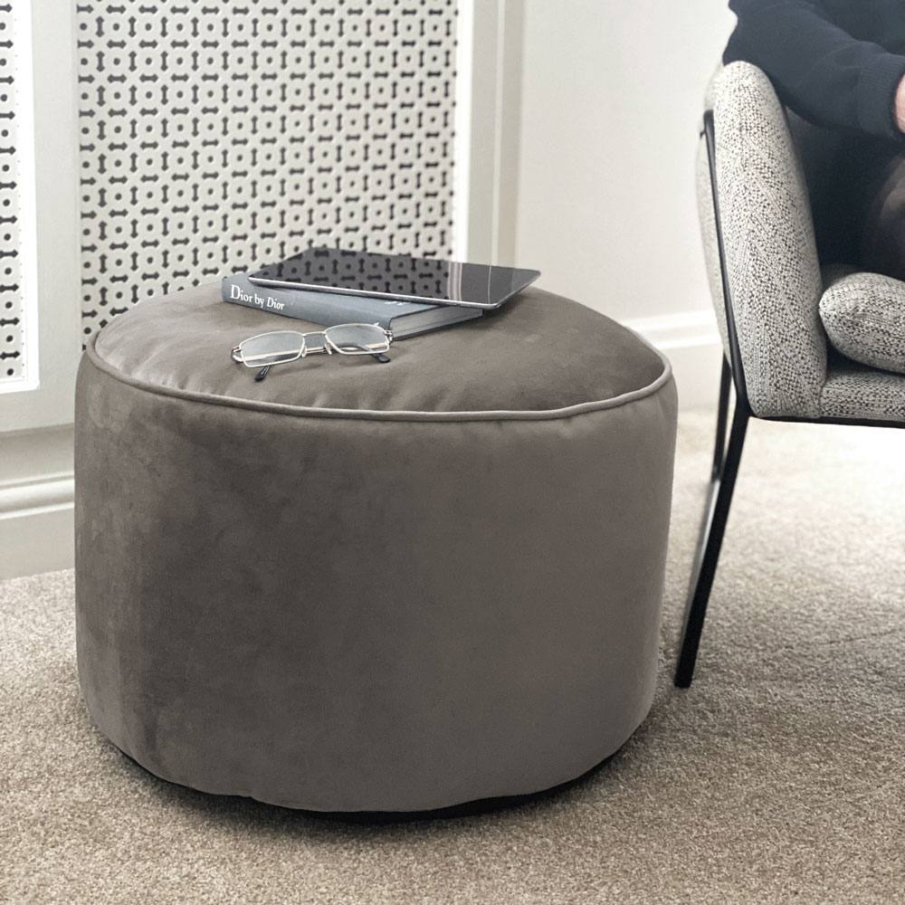 rucomfy Beanbags rucomfy Velvet Pouffe - Indoor Bean Bag Footstool in Light Grey
